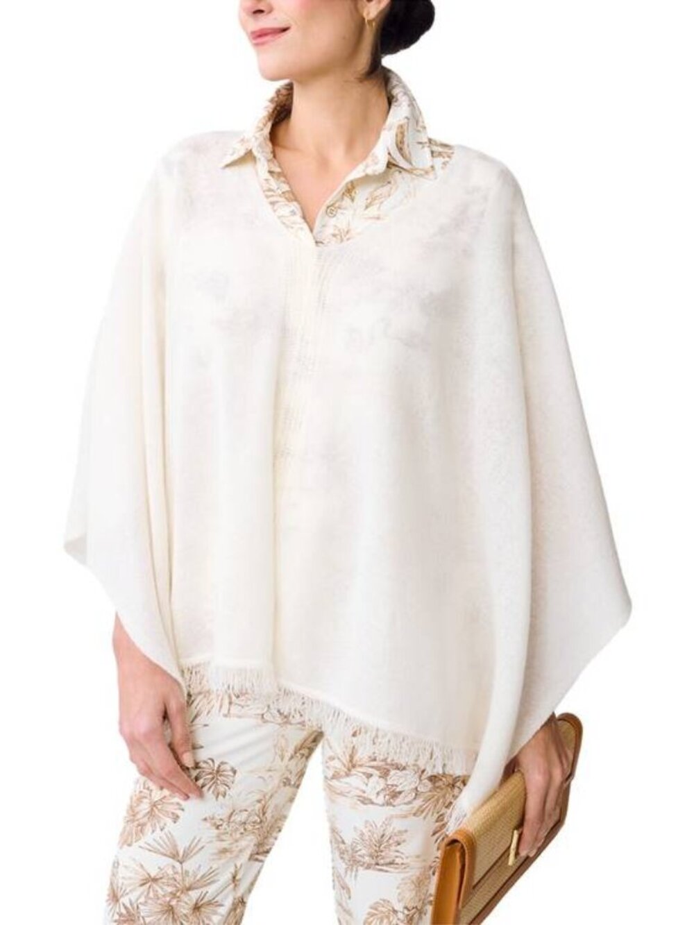 NEW J.McLAUGHLIN Women’s Ingrid Cashmere Poncho One Size Off White — Fringed Hem
